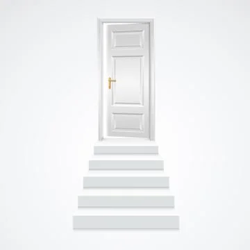White Staircase to Open Door. Vector Illustrazione stock