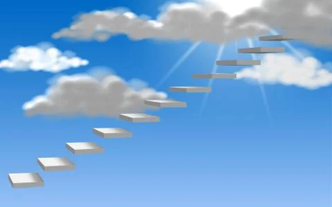 White staircase with sunlight and cloud on the blue sky Illustrazione stock