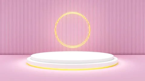 White stand on curved wall light pink back,mock up podium for product prese.. Stock Photos