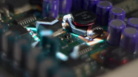 The white star grows from the printed circuit board with electronic components Video stock 313220916