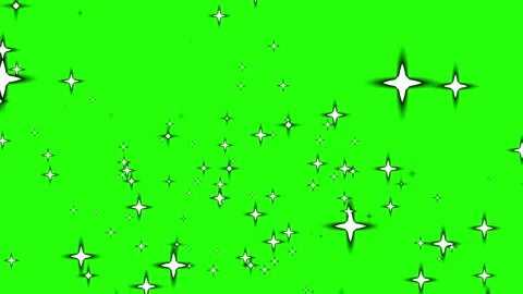 White star particles displayed against a bright green background. Видео 334898697