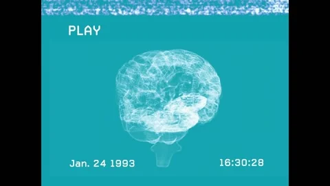 White static bursting, wireframe 3D brain fading and rotating with timecode Stock Footage 329702858