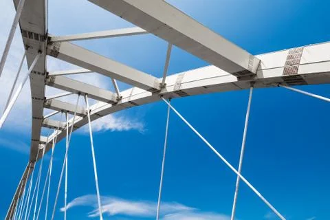 White steel cable-stayed bridge fragment Foto stock
