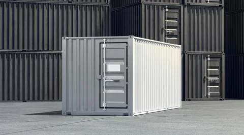 White steel cargo container standing in port mockup Stock Illustration