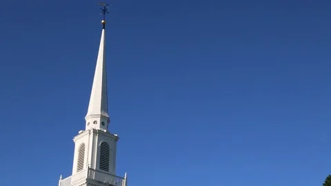 White Steeple Close Up with Blue Sky Background Stock Footage 95658379