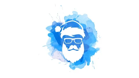 White Stencil Of A Cool Summer Beach Santa Claus Wearing Sunglasses Over Blue Stock Footage 128489146