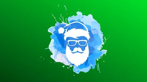White Stencil Of A Warm Summer Seaside Santa Claus Wear Sunglasses Over Blue Video stock 128489096