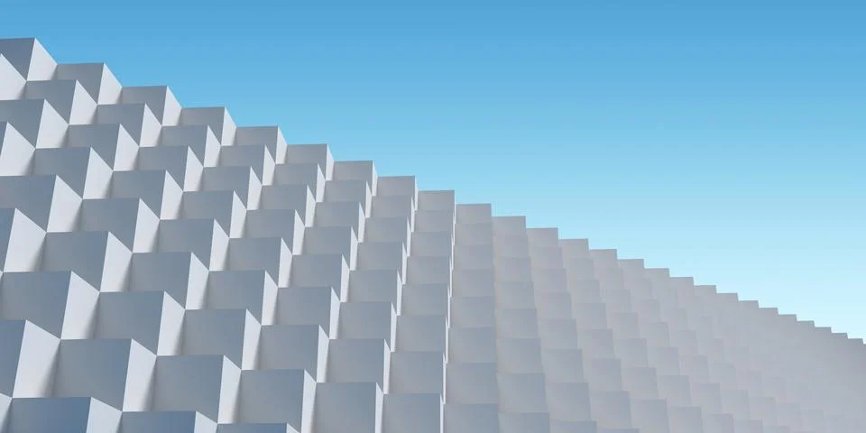 White Stepped Architectural Structure Rising Against Clear Sky Illustration