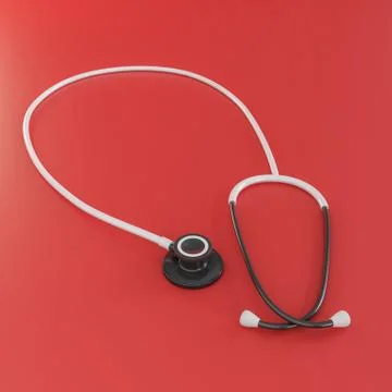 White stethoscope isolated on red background Stock Illustration