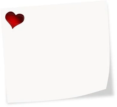 White stick note isolated on a white background with heart for a valentine's day Stock Illustration