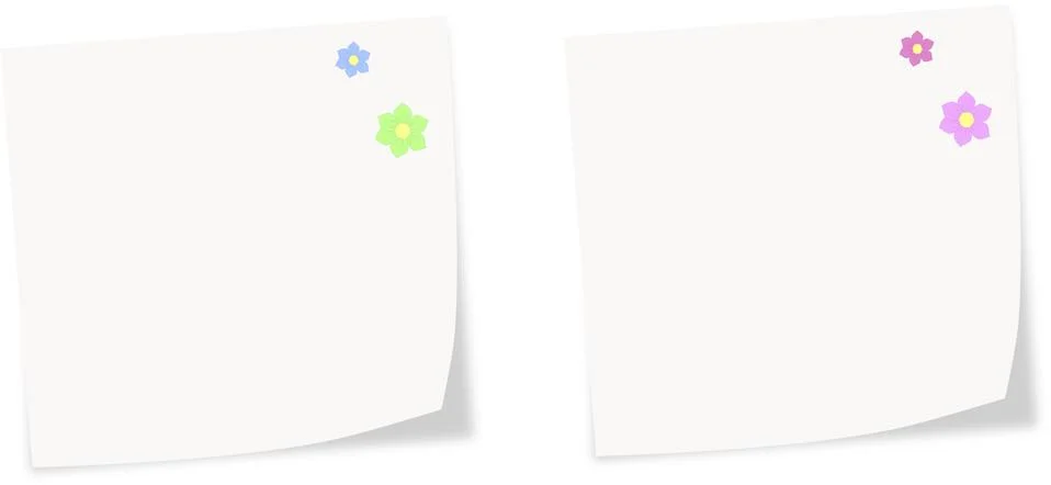 White stick note on a white background with flowers Illustrazione stock