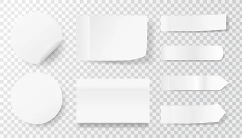 White sticker set on transparent background. Paper labels and tags. Realistic Stock Illustration