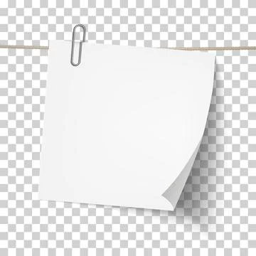 White sticky note attached metal paper clip on tape. Template for design. Stock Illustration
