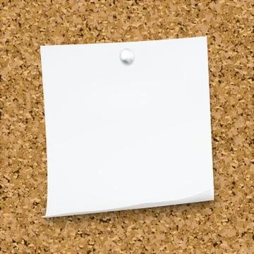White sticky note isolated on the cork board. Template for your projects. Stock Illustration