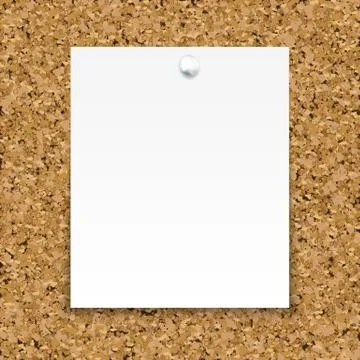 White sticky note isolated on the cork board. Template for your projects. Stock Illustration