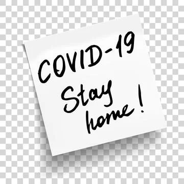 White sticky note with phrases Covid-19, stay home. Stock Illustration
