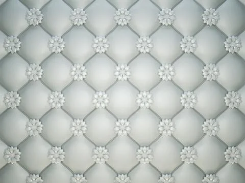 White stitched leather pattern with flower buttons and bumps Illustrazione stock