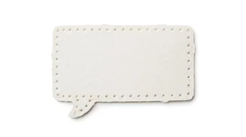 White stitched speech bubble icon isolated on a clean white background. Stock Photos
