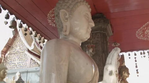 White stone Buddha statue at Wat Phra That Doi Suthep in Chiang Mai, Thailand Stock Footage 48201774