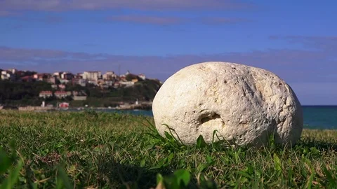 White stone close-up on the background of the sea beach Video stock 103478725