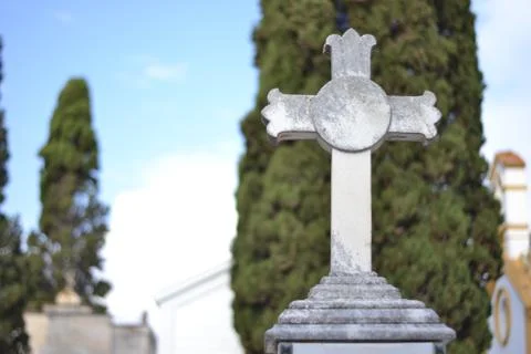 White stone cross Stock Photos