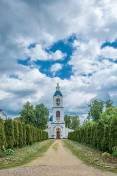 White-stone Nikolo-Solbinsky Convent on a summer day, Russia. Stock Photos