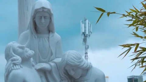A white stone or marble sculpture Virgin Mary cradling the body of Jesus Christ  Stock Footage 340631121