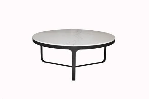 White stone table on a black stand on a white background. Interior Stock Photos