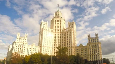 White stone tower near the river in summer timelapse Stock Footage 87216152
