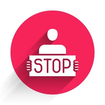 White Stop war icon isolated with long shadow. Antiwar protest. World peace Stock Illustration