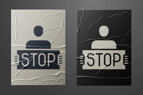 White Stop war icon isolated on crumpled paper background. Antiwar protest Stock Illustration