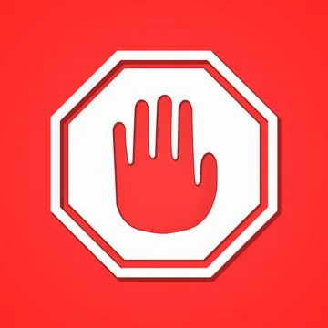 White stop warning sign icon with red background Stock Illustration