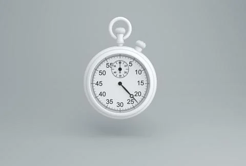 White Stop Watch on a Gray Studio Background. Monochrome. 3D render. Illustrazione stock
