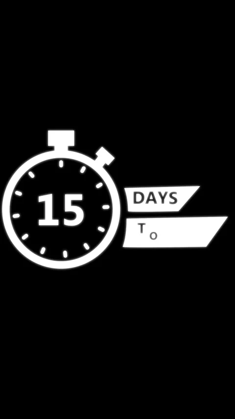 White stopwatch with '15 Days To Go' text. Animated stopwatch on black back.. Video stock 344861887