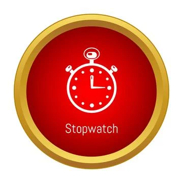 White stopwatch icon on a red circle with gold border Stock Illustration