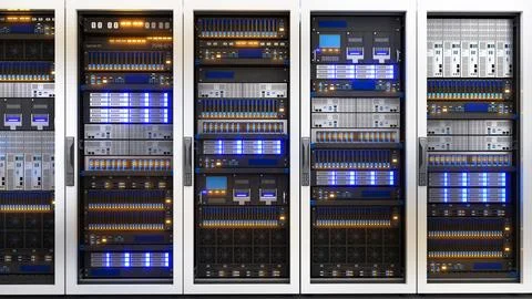 White storage and processing unit, large AI processing server room, data ce.. Stock Illustration
