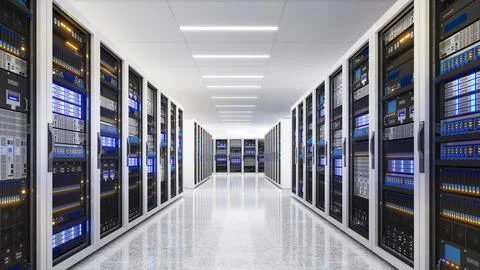 White storage and processing unit, large AI processing server room, data ce.. Stock Illustration