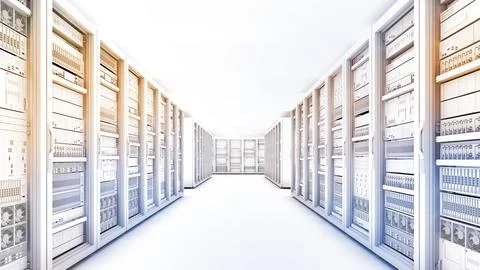 White storage and processing unit, large AI processing server room, data ce.. Stock Photos