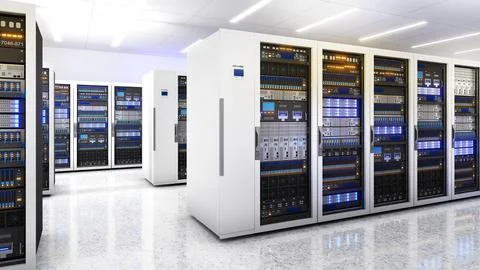 White storage and processing unit, large AI processing server room, data ce.. Foto stock