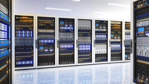 White storage and processing unit, large AI processing server room, data ce.. Stockfoto's