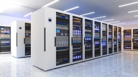 White storage and processing unit, large AI processing server room, data ce.. Stock Photos