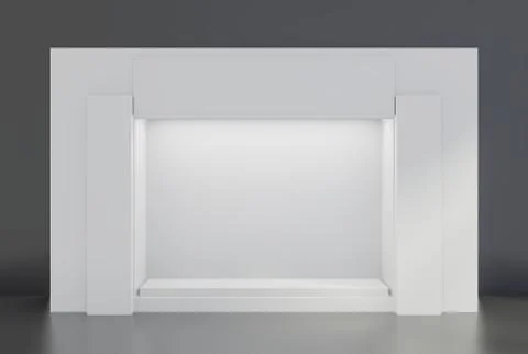 White Storefront blank showcases. Empty new shop interior, clean signboard copy Illustrazione stock