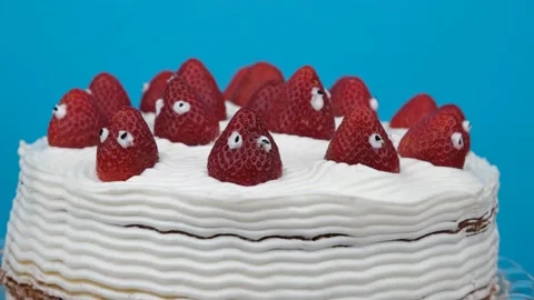 White strawberry cake close up Stock Footage 239093284