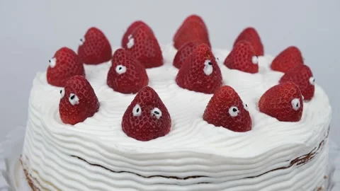 White strawberry cake close up Stock Footage 239456893