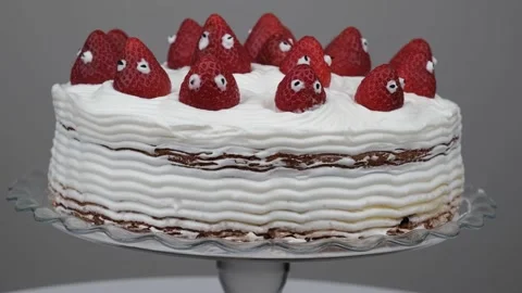 White strawberry cake close up Stock Footage 239673732