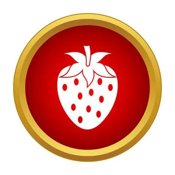 White strawberry fruit icon on red circle Stock Illustration