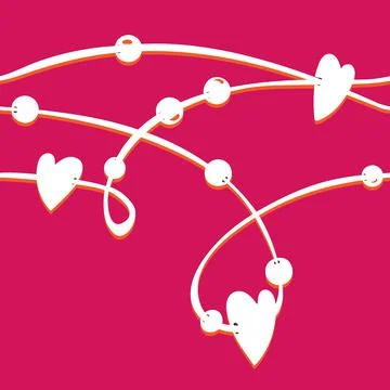 White string with hearts beads on bright pink background valentine day vector Stock Illustration