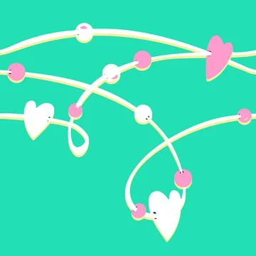 White string with pink hearts beads on mint green background valentine day ve Illustrazione stock