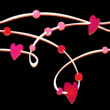 White string with pink red hearts beads vector seamless pattern. Stock Illustration