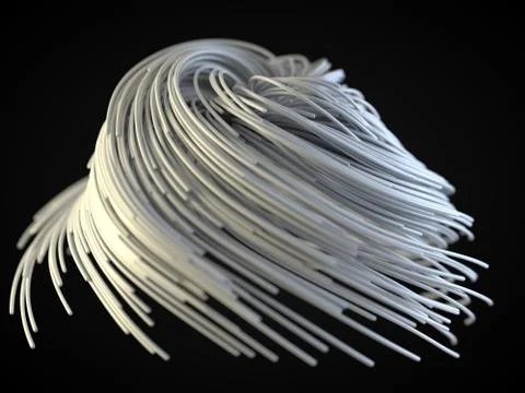 White strings growing and flowing on air. 3d illustration with black background Illustrazione stock